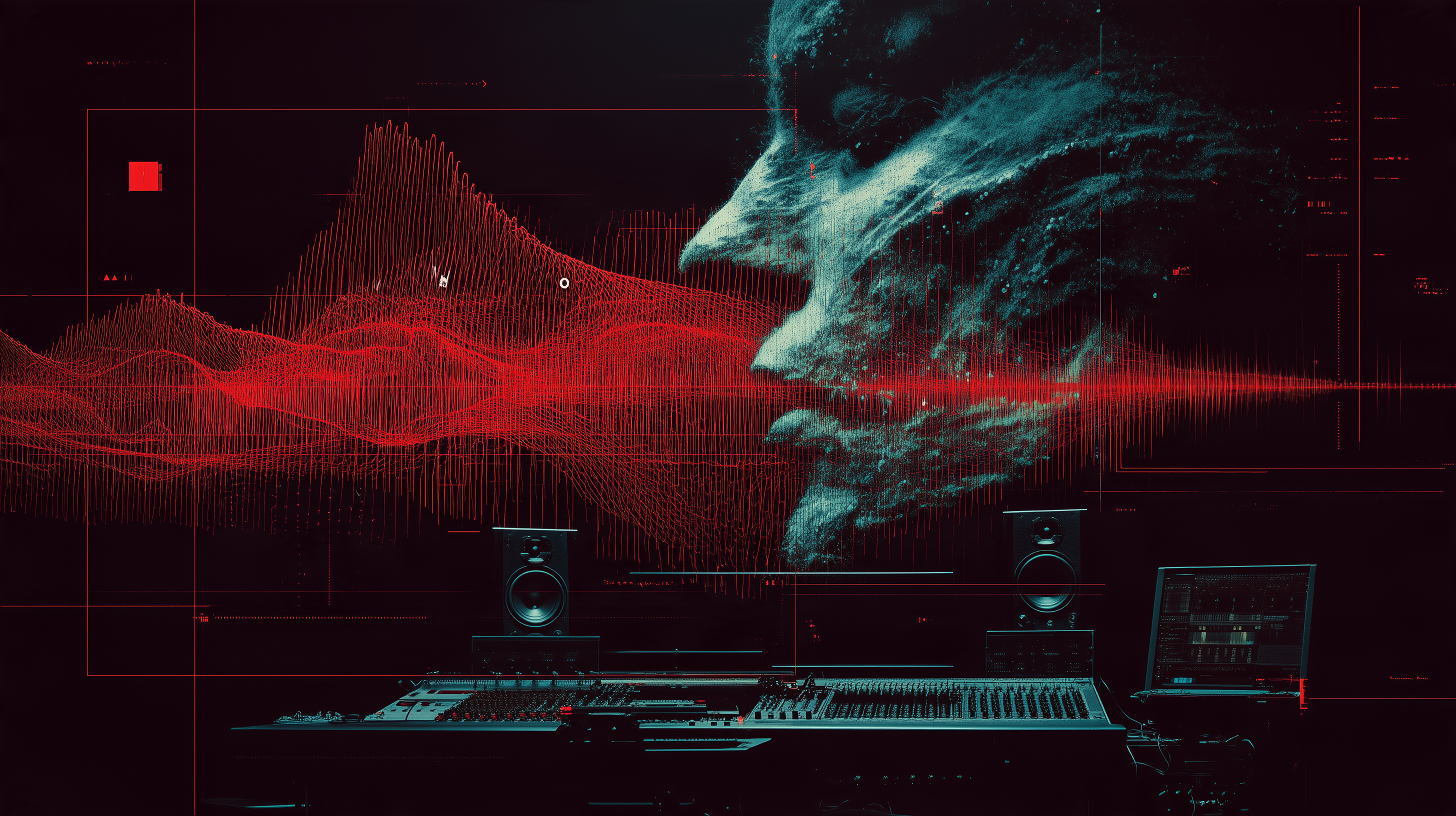 A waveform and a dissolving portrait, representing what an AI mixing tool actually measures versus what it claims to hear