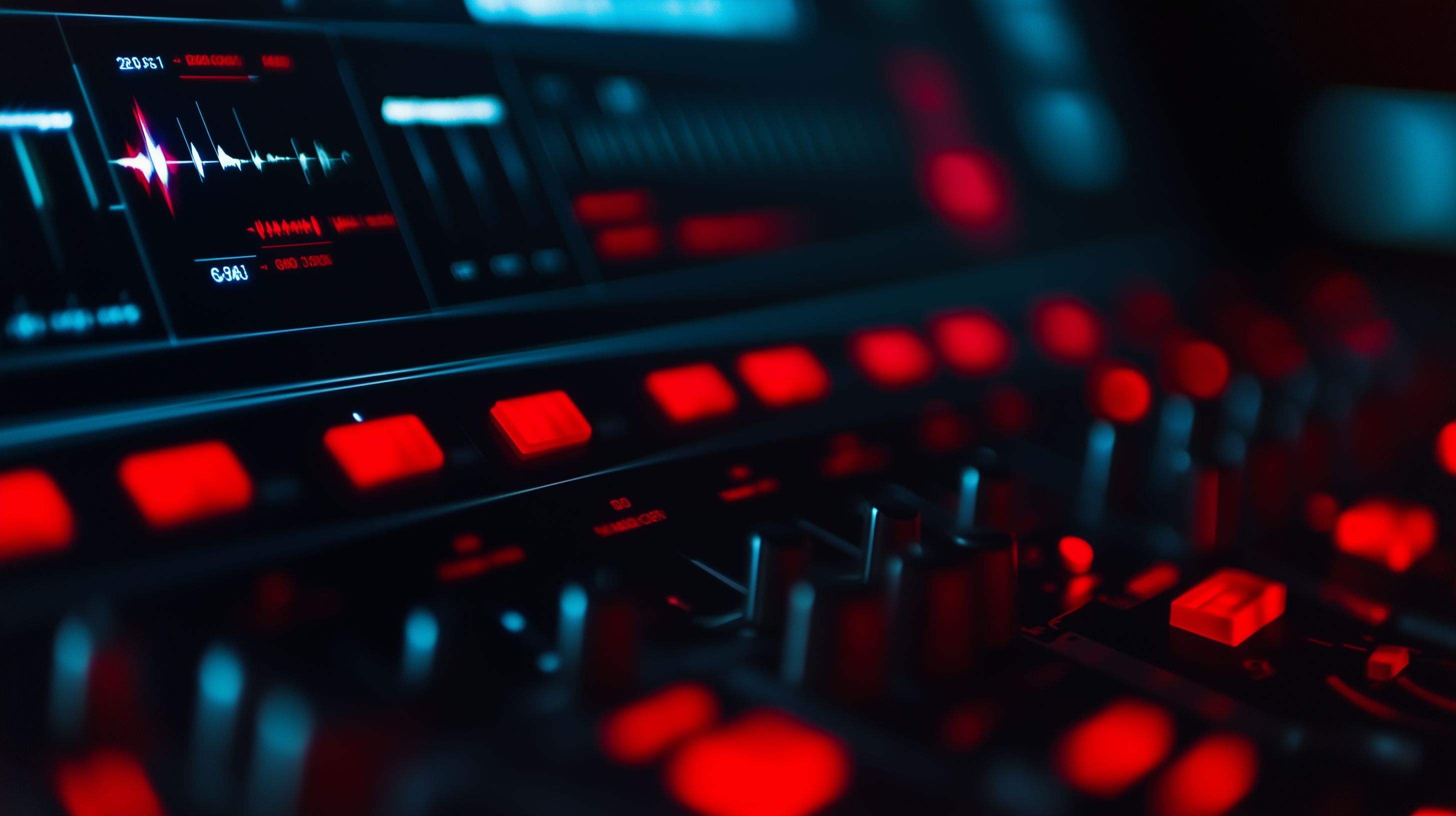 Mixing console with red LED buttons